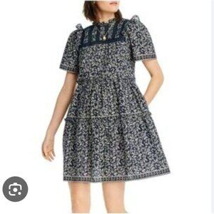 LINI Australia Dress Navy White Floral Eyelet Lace Ruffle